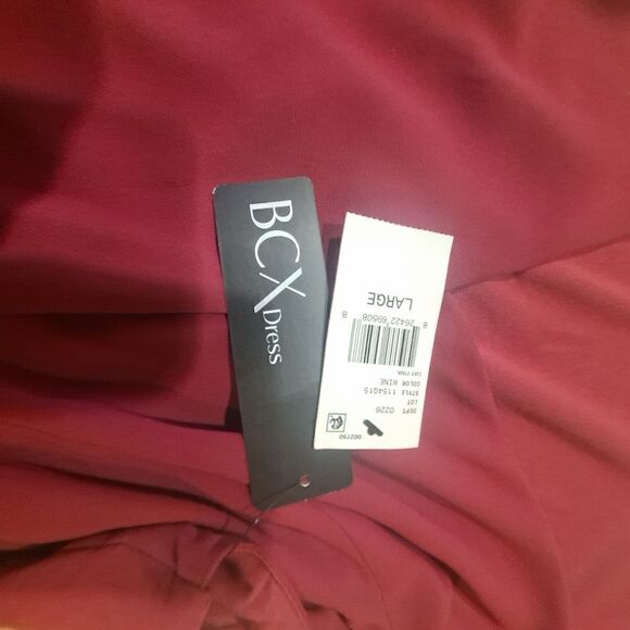 BCX Faux-Wrap Dress Juniors' Large RedV-neck Ruffle-Hem Belted Sleeveless - Picture 3 of 4